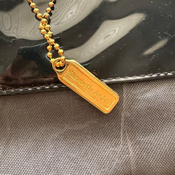 Elizabeth Arden Black Patent Leather Sheer Striped Vintage Tote NWOT - Picture 4 of 8